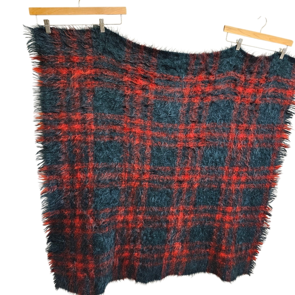 Andrew Stewart Vintage Scottish Mohair-Wool Red & Green Tartan Plaid Throw